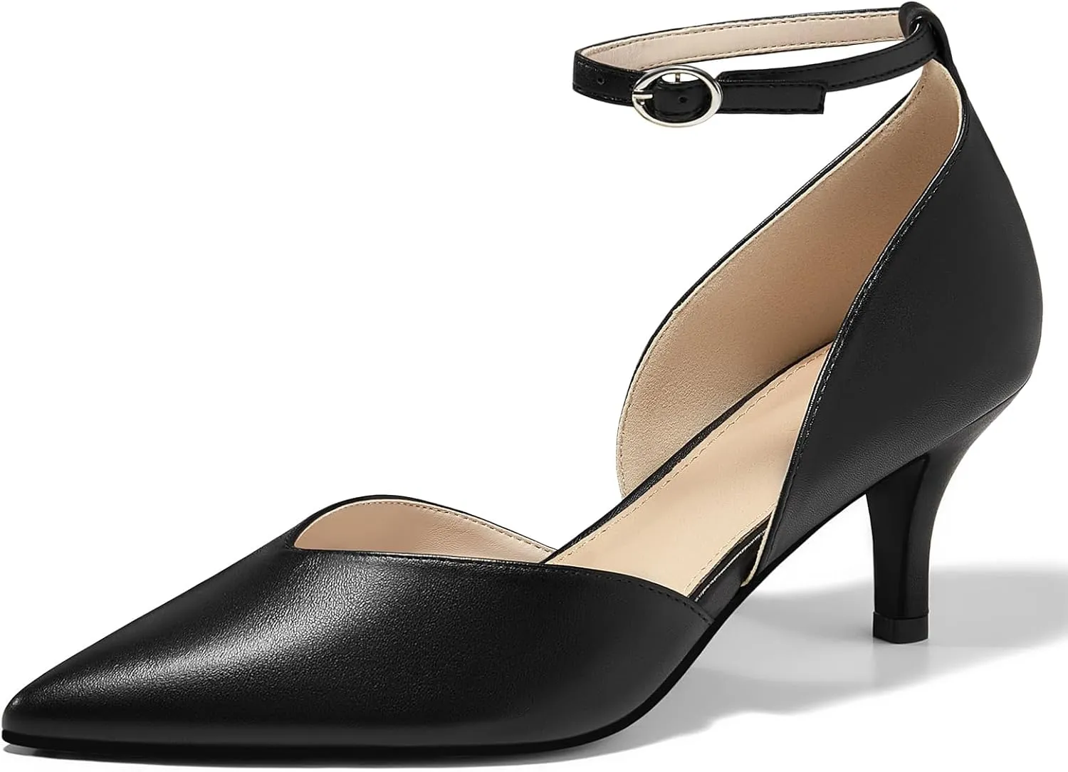 Womens Kitten Heels Comfortable Low Heel Dress Shoes Pointed Toe Ankle Strap Cutout D'Orsay Wedding Party Pumps