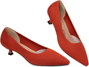 Womens Kitten Heels Pumps Shoes Comfortable Knit Closed Toe Heels for Women Work Office Casual Wedding Dressy