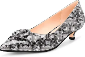 Women's Low Kitten Heel Pumps Pointed Closed Toe Buckle Slip On Office Comfort Shoes