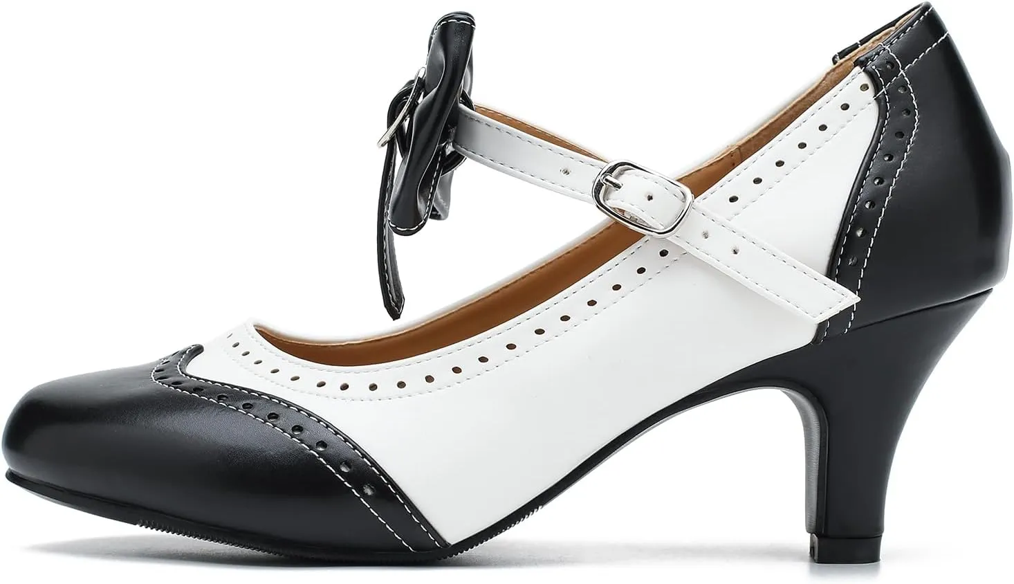 Women's Low Kitten Heels Mary Jane Pumps Comfortable Ankle Strap Bow Heels Dress Shoes Oxfords