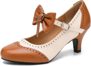 Women's Low Kitten Heels Mary Jane Pumps Comfortable Ankle Strap Bow Heels Dress Shoes Oxfords