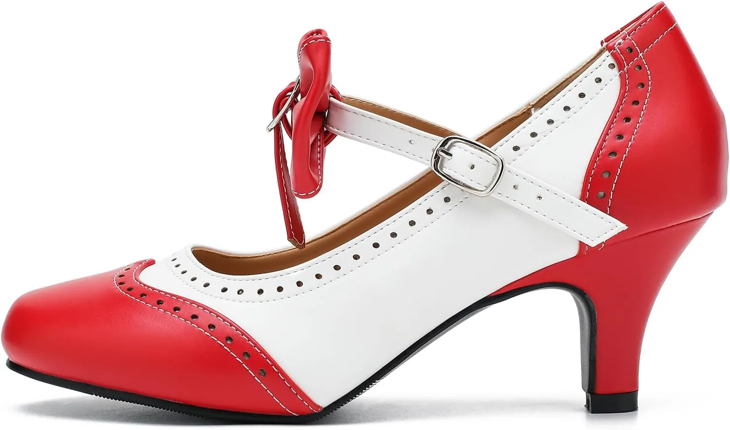 Women's Low Kitten Heels Mary Jane Pumps Comfortable Ankle Strap Bow Heels Dress Shoes Oxfords