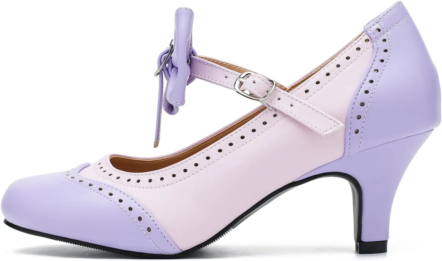 Women's Low Kitten Heels Mary Jane Pumps Comfortable Ankle Strap Bow Heels Dress Shoes Oxfords