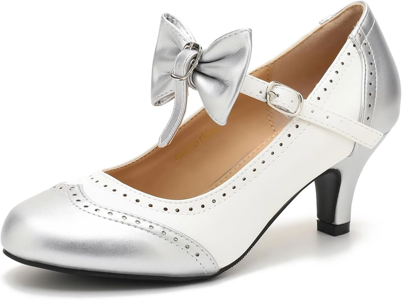 Women's Low Kitten Heels Mary Jane Pumps Comfortable Ankle Strap Bow Heels Dress Shoes Oxfords