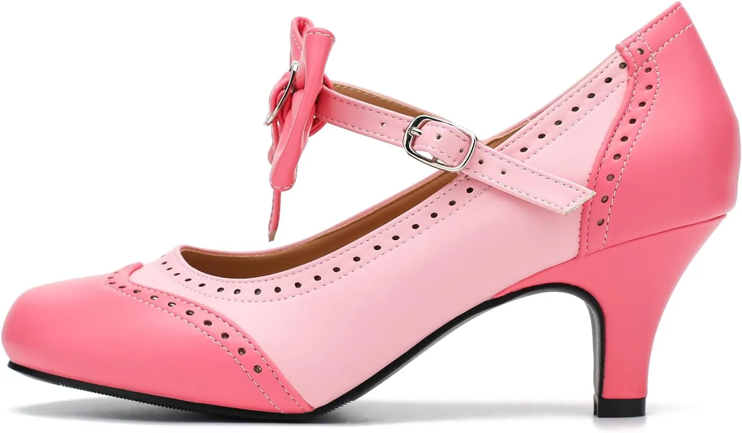 Women's Low Kitten Heels Mary Jane Pumps Comfortable Ankle Strap Bow Heels Dress Shoes Oxfords
