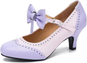 Women's Low Kitten Heels Mary Jane Pumps Comfortable Ankle Strap Bow Heels Dress Shoes Oxfords