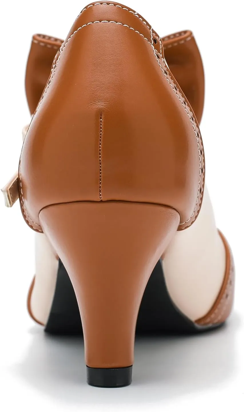 Women's Low Kitten Heels Mary Jane Pumps Comfortable Ankle Strap Bow Heels Dress Shoes Oxfords