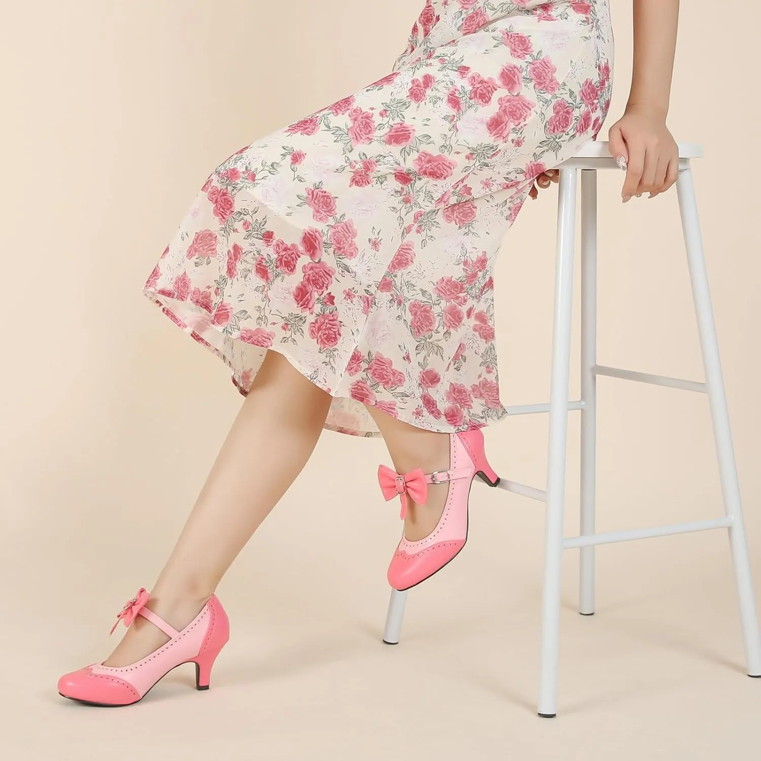 Women's Low Kitten Heels Mary Jane Pumps Comfortable Ankle Strap Bow Heels Dress Shoes Oxfords