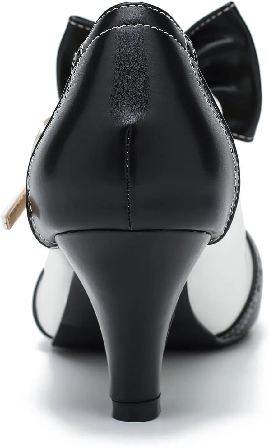 Women's Low Kitten Heels Mary Jane Pumps Comfortable Ankle Strap Bow Heels Dress Shoes Oxfords