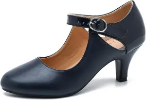 Women's Low Kitten Heels Mary Janes Pumps Cutout Round Toe Retro Vintage Hollow Out Ankle Strap Dress Shoes