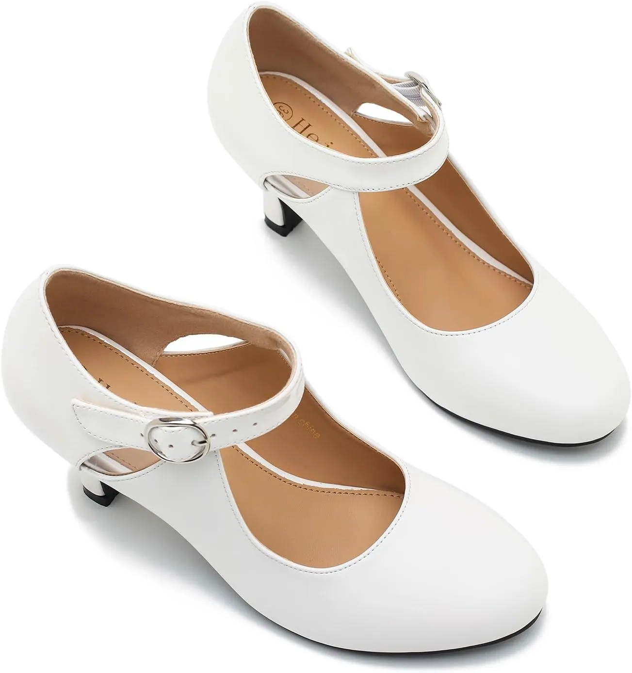 Women's Low Kitten Heels Mary Janes Pumps Cutout Round Toe Retro Vintage Hollow Out Ankle Strap Dress Shoes