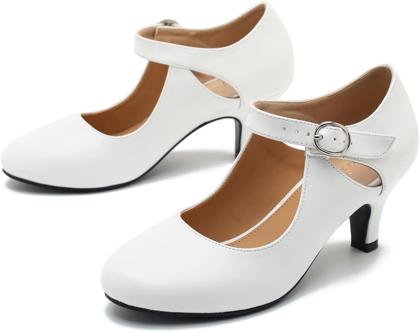 Women's Low Kitten Heels Mary Janes Pumps Cutout Round Toe Retro Vintage Hollow Out Ankle Strap Dress Shoes