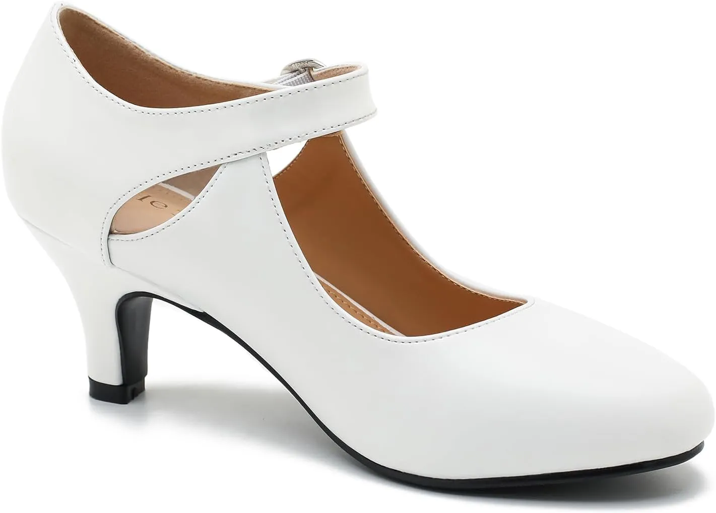 Women's Low Kitten Heels Mary Janes Pumps Cutout Round Toe Retro Vintage Hollow Out Ankle Strap Dress Shoes