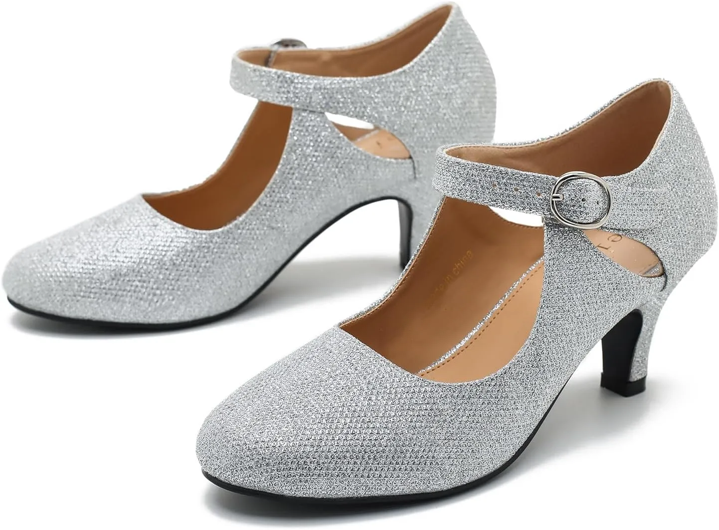Women's Low Kitten Heels Mary Janes Pumps Cutout Round Toe Retro Vintage Hollow Out Ankle Strap Dress Shoes
