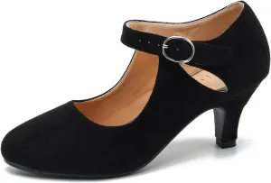 Women's Low Kitten Heels Mary Janes Pumps Cutout Round Toe Retro Vintage Hollow Out Ankle Strap Dress Shoes