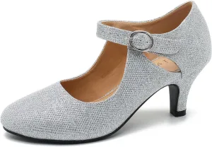Women's Low Kitten Heels Mary Janes Pumps Cutout Round Toe Retro Vintage Hollow Out Ankle Strap Dress Shoes