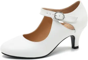 Women's Low Kitten Heels Mary Janes Pumps Cutout Round Toe Retro Vintage Hollow Out Ankle Strap Dress Shoes