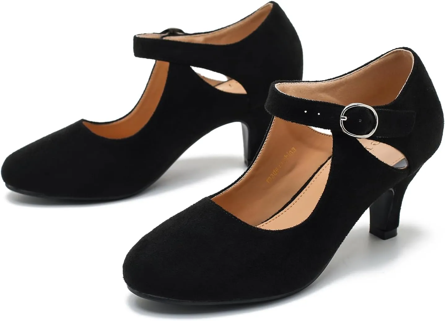 Women's Low Kitten Heels Mary Janes Pumps Cutout Round Toe Retro Vintage Hollow Out Ankle Strap Dress Shoes