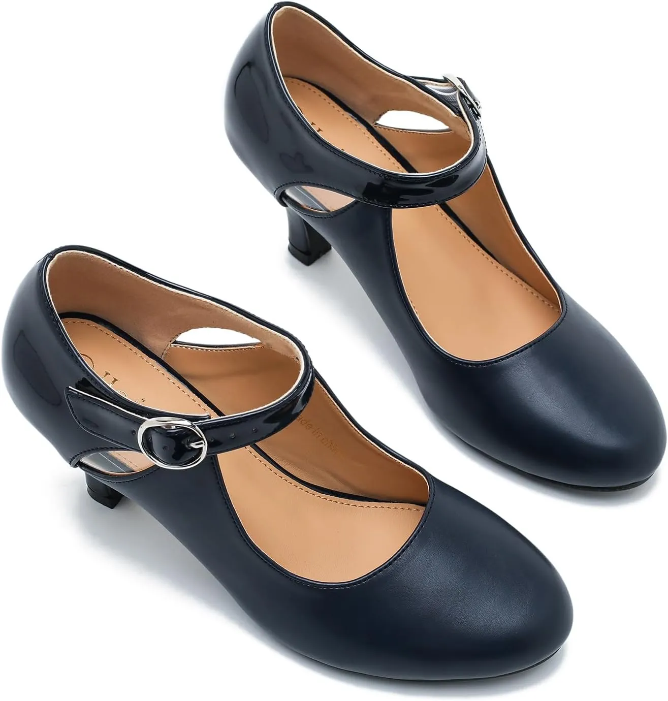 Women's Low Kitten Heels Mary Janes Pumps Cutout Round Toe Retro Vintage Hollow Out Ankle Strap Dress Shoes
