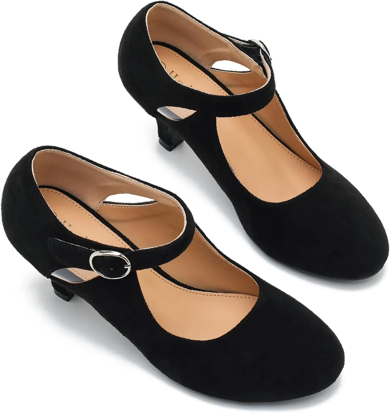 Women's Low Kitten Heels Mary Janes Pumps Cutout Round Toe Retro Vintage Hollow Out Ankle Strap Dress Shoes