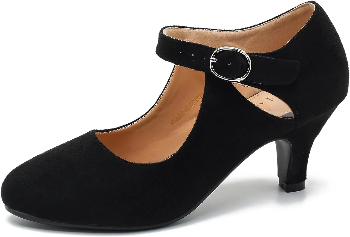 Women's Low Kitten Heels Mary Janes Pumps Cutout Round Toe Retro Vintage Hollow Out Ankle Strap Dress Shoes