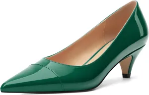 Womens Low Kitten Heels Pumps Pointed Toe Slip On Patent Leather Dressy Shoes 2 Inch