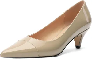 Womens Low Kitten Heels Pumps Pointed Toe Slip On Patent Leather Dressy Shoes 2 Inch