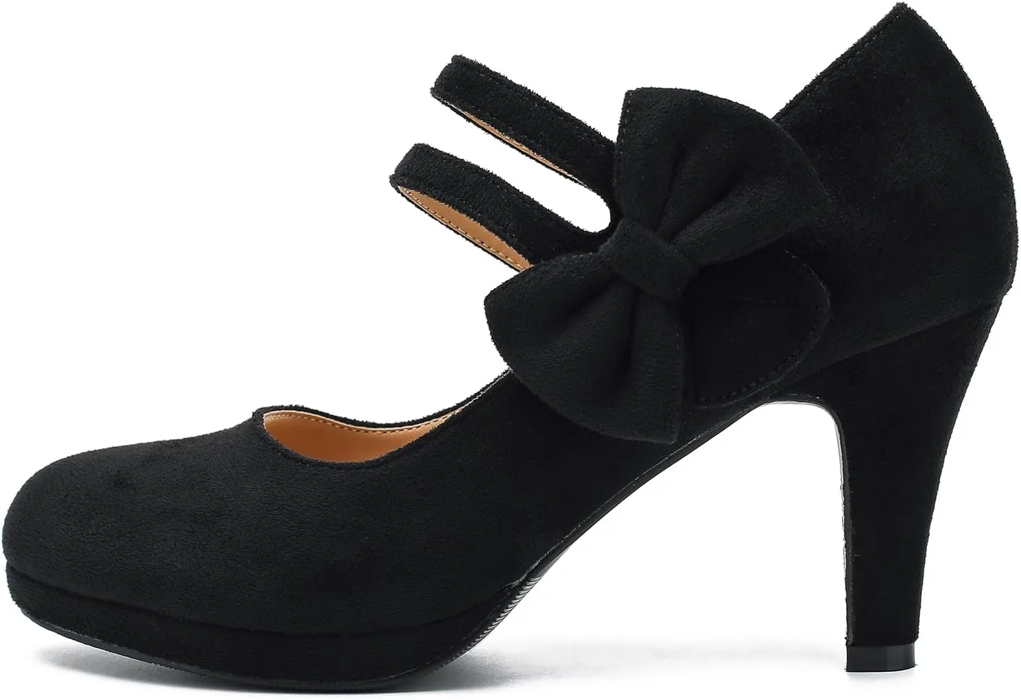Women's Mary Jane Bow Heels Pumps Round Closed Toe Kitten Heel Double Ankle Strap Wedding Office Work Dress Shoes