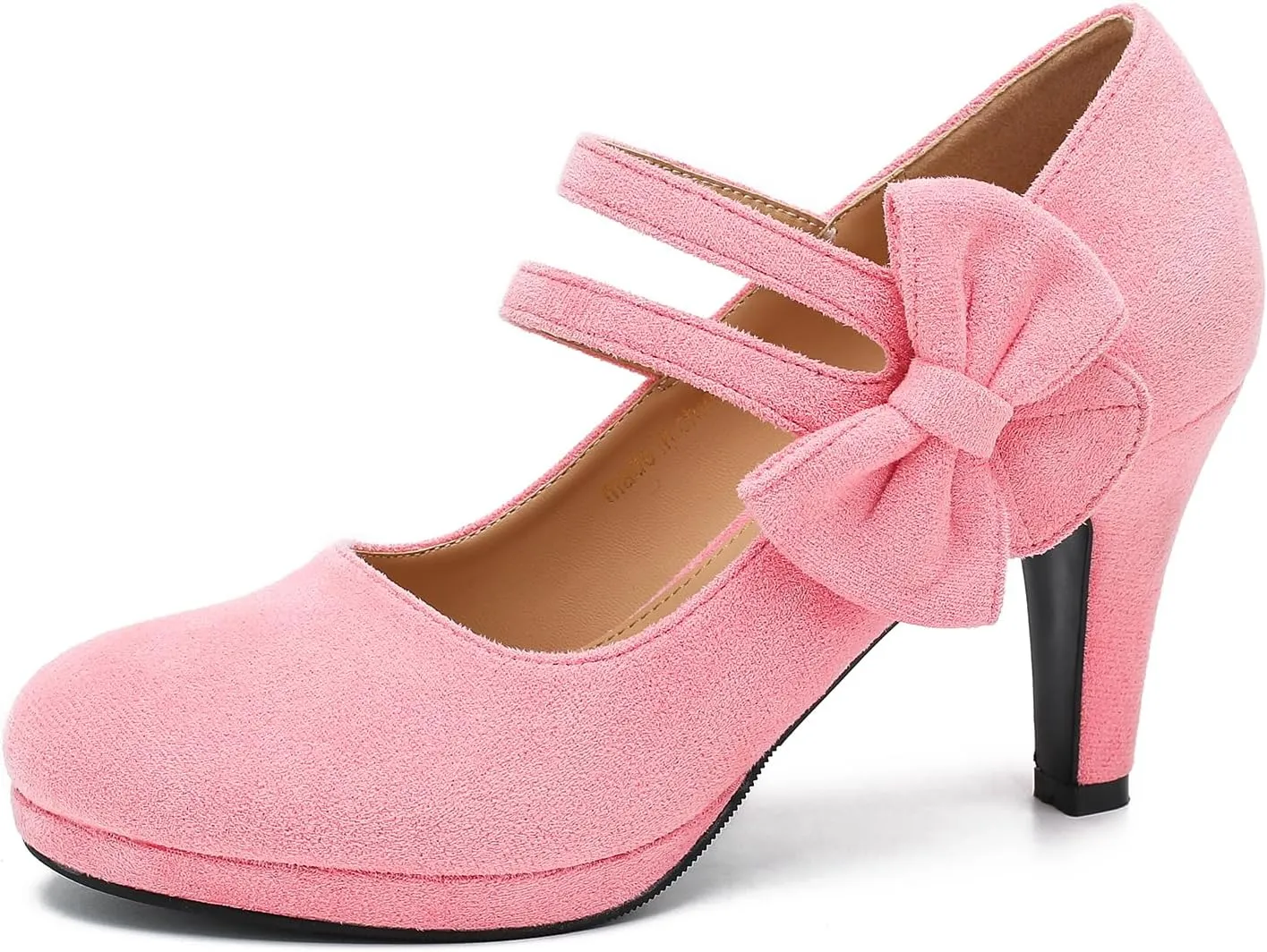 Women's Mary Jane Bow Heels Pumps Round Closed Toe Kitten Heel Double Ankle Strap Wedding Office Work Dress Shoes