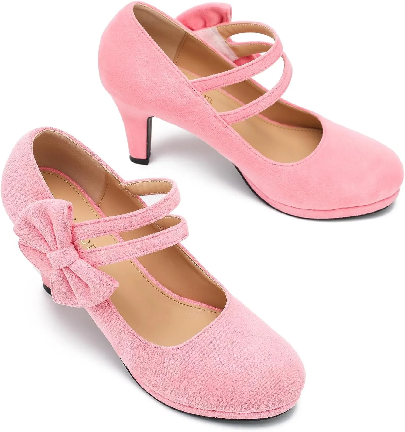 Women's Mary Jane Bow Heels Pumps Round Closed Toe Kitten Heel Double Ankle Strap Wedding Office Work Dress Shoes