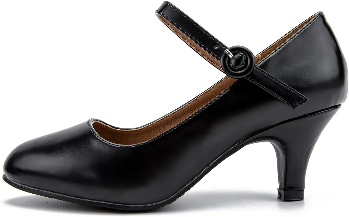 Women's Mary Jane Shoes Kitten Heel Closed Round Toe Low Heels Ankle Strap Office Work Church Wedding Pumps