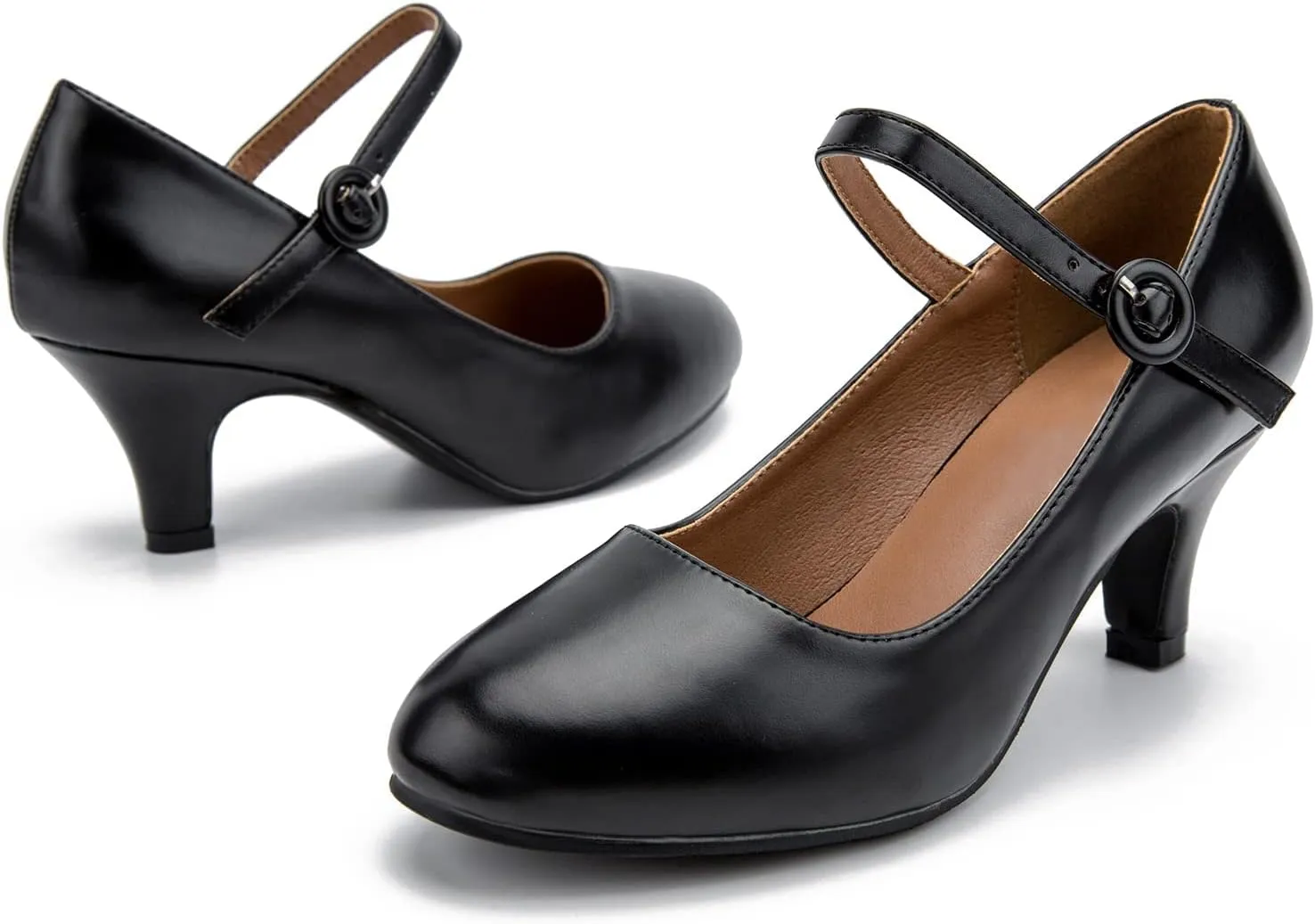 Women's Mary Jane Shoes Kitten Heel Closed Round Toe Low Heels Ankle Strap Office Work Church Wedding Pumps