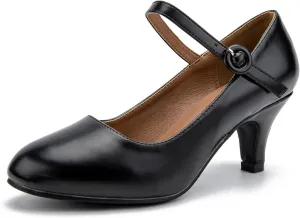 Women's Mary Jane Shoes Kitten Heel Closed Round Toe Low Heels Ankle Strap Office Work Church Wedding Pumps