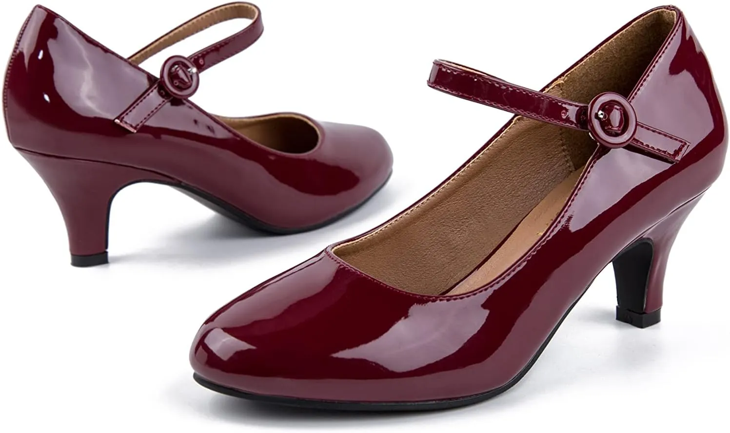 Women's Mary Jane Shoes Kitten Heel Closed Round Toe Low Heels Ankle Strap Office Work Church Wedding Pumps