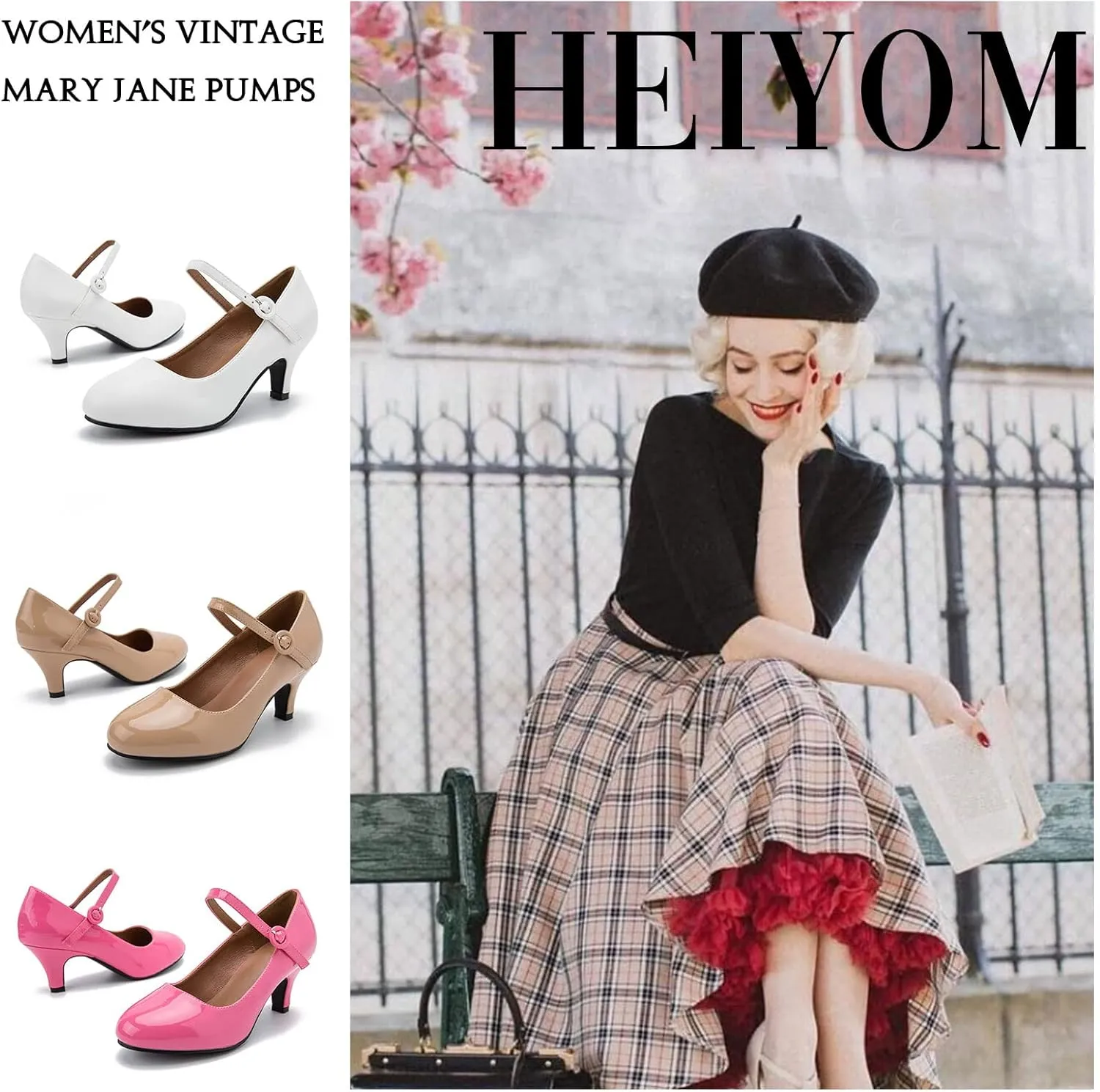 Women's Mary Jane Shoes Kitten Heel Closed Round Toe Low Heels Ankle Strap Office Work Church Wedding Pumps