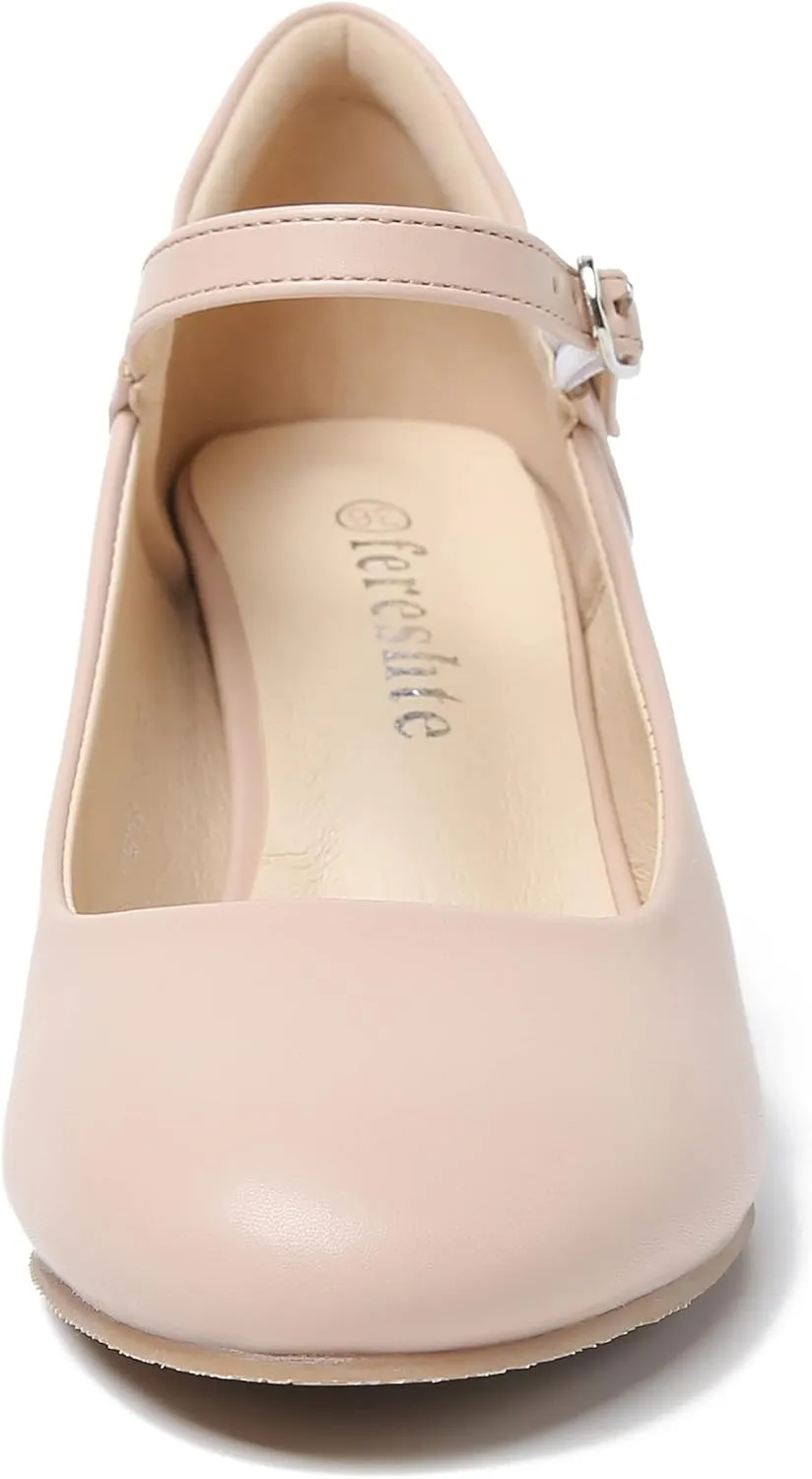 Women's Mary Jane Shoes Low Block Heel Round Toe Dress Office Work Church Pumps