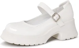 Women's Mary Janes Platform Chunky Block Heels Work Wedding Shoes Ankle Strap Gothic Lolita Oxfords Classic Comfortable Uniform Dress Shoes