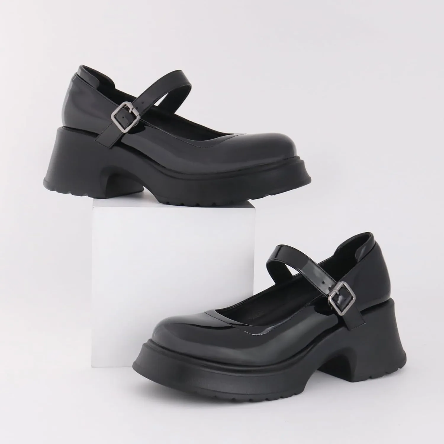 Women's Mary Janes Platform Chunky Block Heels Work Wedding Shoes Ankle Strap Gothic Lolita Oxfords Classic Comfortable Uniform Dress Shoes
