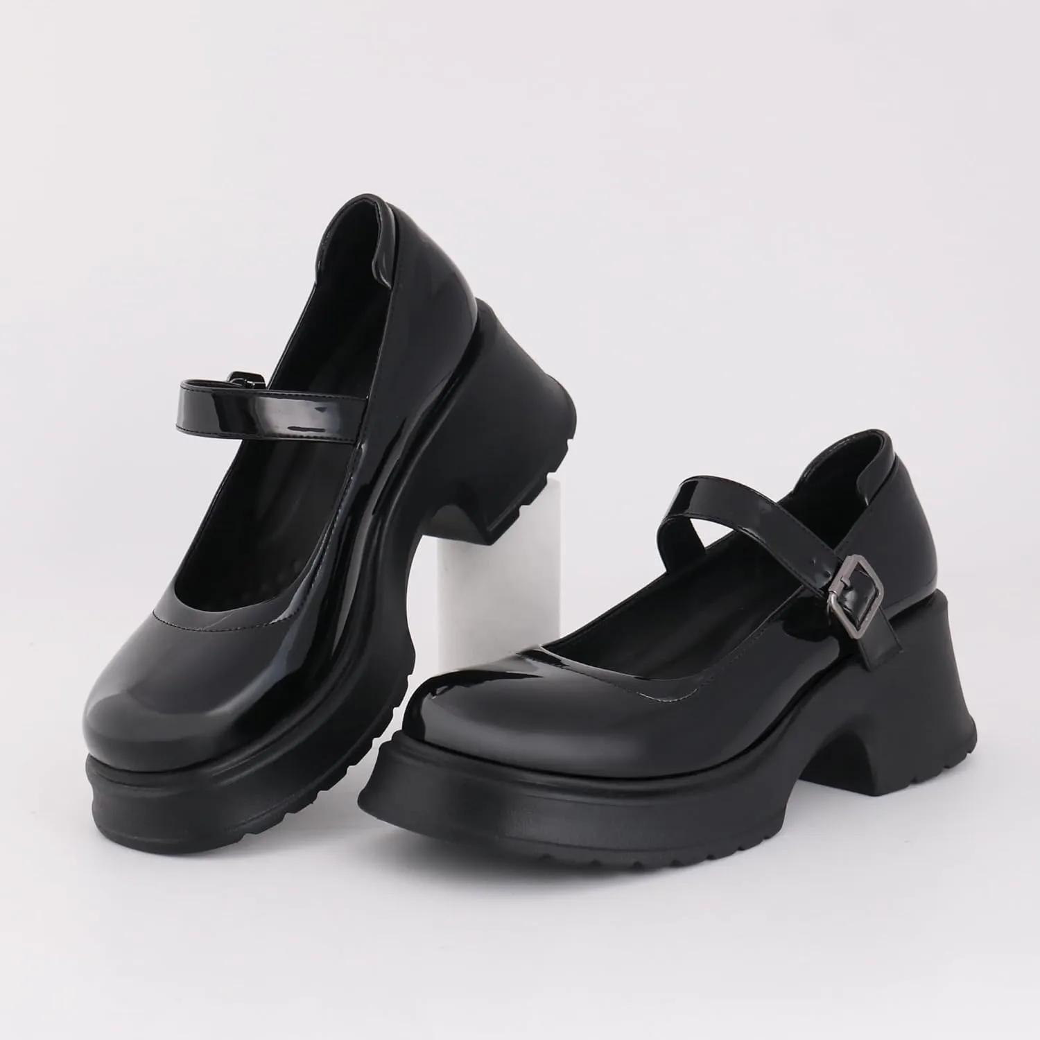 Women's Mary Janes Platform Chunky Block Heels Work Wedding Shoes Ankle Strap Gothic Lolita Oxfords Classic Comfortable Uniform Dress Shoes