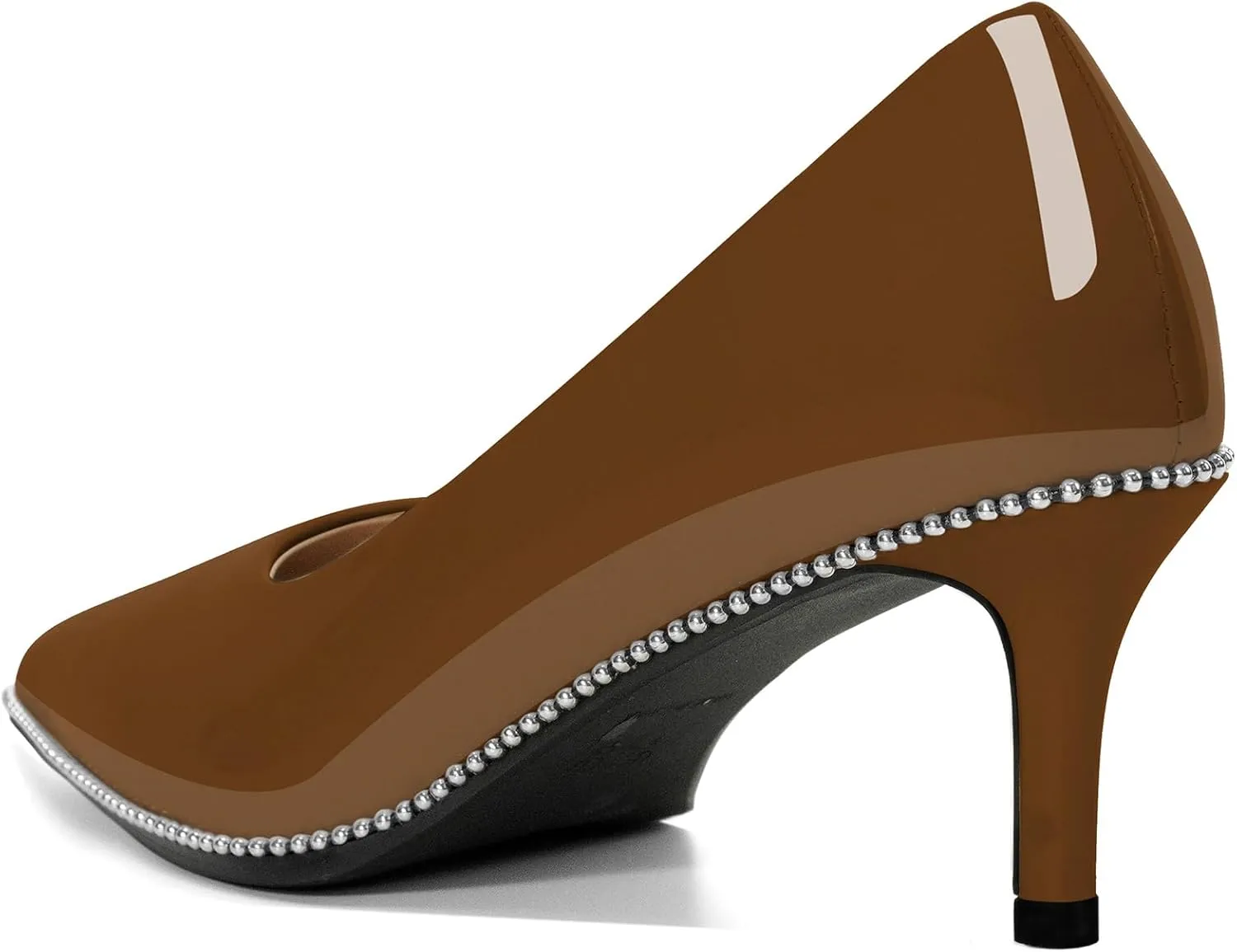 Women's Mid Stiletto Heels Low Kitten Heels Closed Pointey Toe Pumps Slip-on Sliver Beads Pumps Ladies Work Office Dress Shoes 2.5 Inches