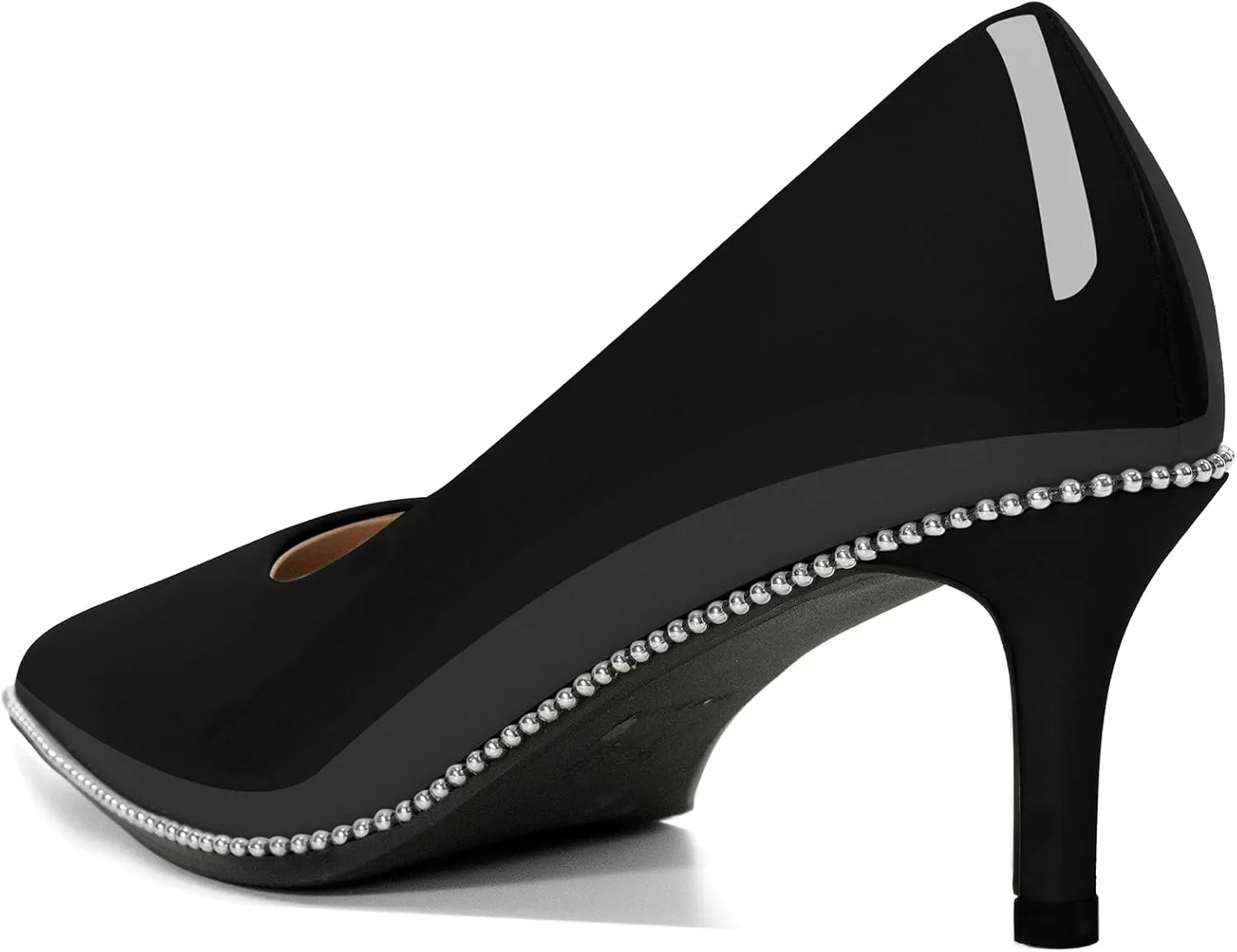 Women's Mid Stiletto Heels Low Kitten Heels Closed Pointey Toe Pumps Slip-on Sliver Beads Pumps Ladies Work Office Dress Shoes 2.5 Inches
