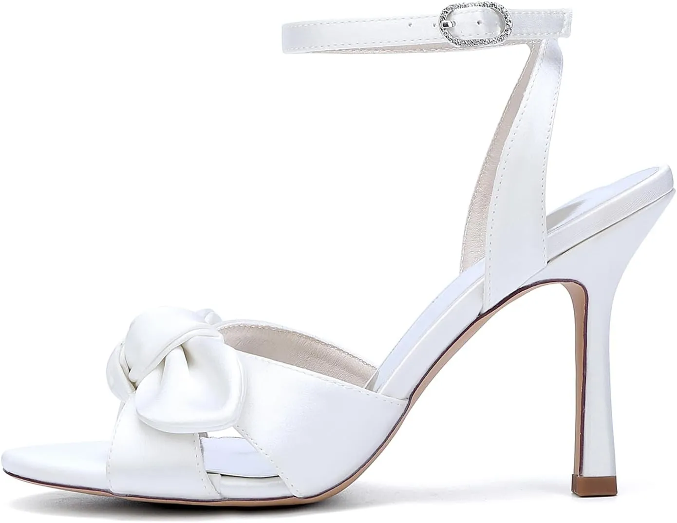 Women's Peep Toe Bridal Shoes Satin Ankle Strap Wedding Stiletto Heel Slingbacks Prom Evening Party Dress Pumps with Bow