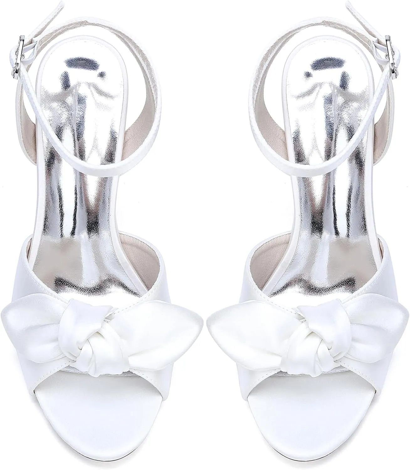 Women's Peep Toe Bridal Shoes Satin Ankle Strap Wedding Stiletto Heel Slingbacks Prom Evening Party Dress Pumps with Bow