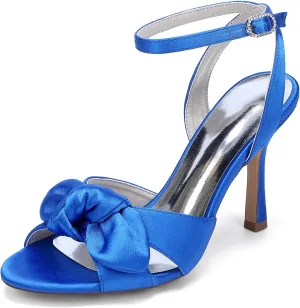 Women's Peep Toe Bridal Shoes Satin Ankle Strap Wedding Stiletto Heel Slingbacks Prom Evening Party Dress Pumps with Bow