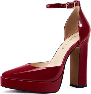 Women's Platform High Heels for Women Chunky Closed Toe Sandals Ankle Strap Buckle Block Heels Round Pointed Toe Wedding Party Comfortable Pumps Dress Shoes for Women
