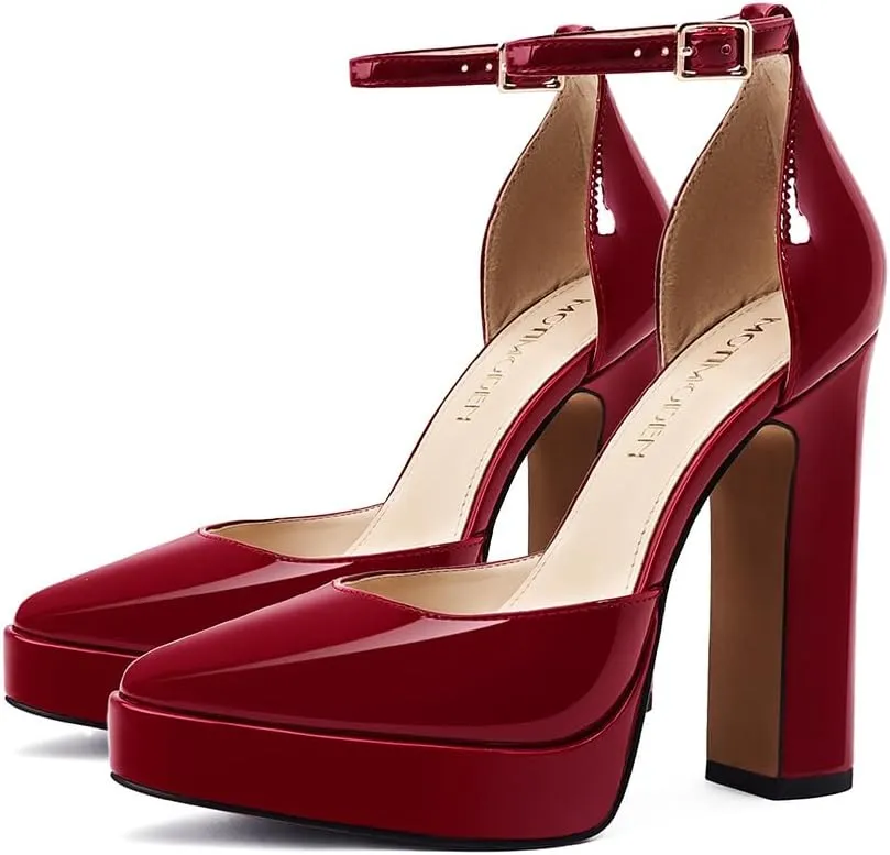 Women's Platform High Heels for Women Chunky Closed Toe Sandals Ankle Strap Buckle Block Heels Round Pointed Toe Wedding Party Comfortable Pumps Dress Shoes for Women