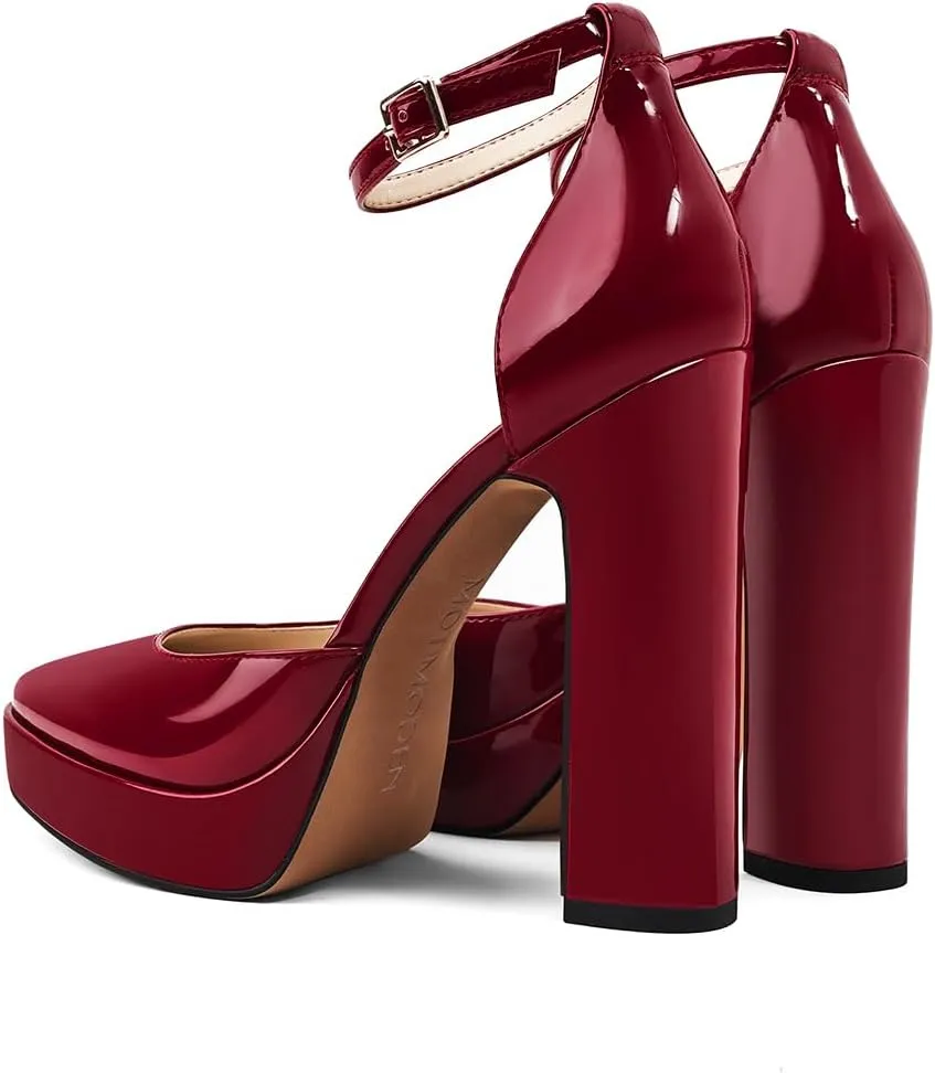 Women's Platform High Heels for Women Chunky Closed Toe Sandals Ankle Strap Buckle Block Heels Round Pointed Toe Wedding Party Comfortable Pumps Dress Shoes for Women