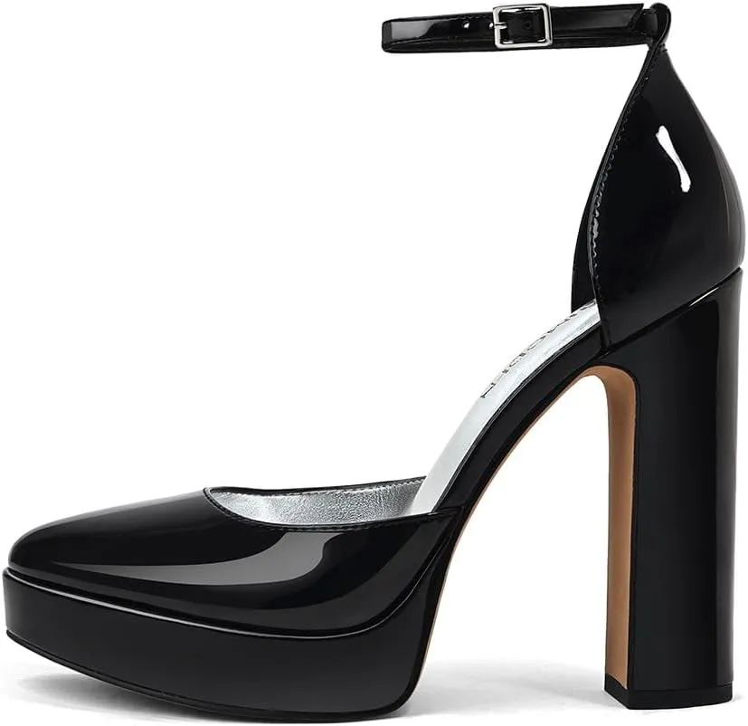 Women's Platform High Heels for Women Chunky Closed Toe Sandals Ankle Strap Buckle Block Heels Round Pointed Toe Wedding Party Comfortable Pumps Dress Shoes for Women
