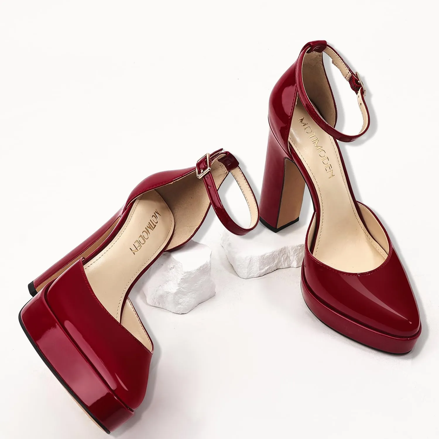Women's Platform High Heels for Women Chunky Closed Toe Sandals Ankle Strap Buckle Block Heels Round Pointed Toe Wedding Party Comfortable Pumps Dress Shoes for Women