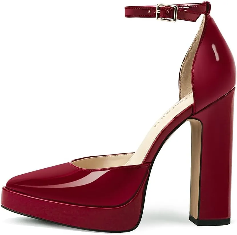 Women's Platform High Heels for Women Chunky Closed Toe Sandals Ankle Strap Buckle Block Heels Round Pointed Toe Wedding Party Comfortable Pumps Dress Shoes for Women